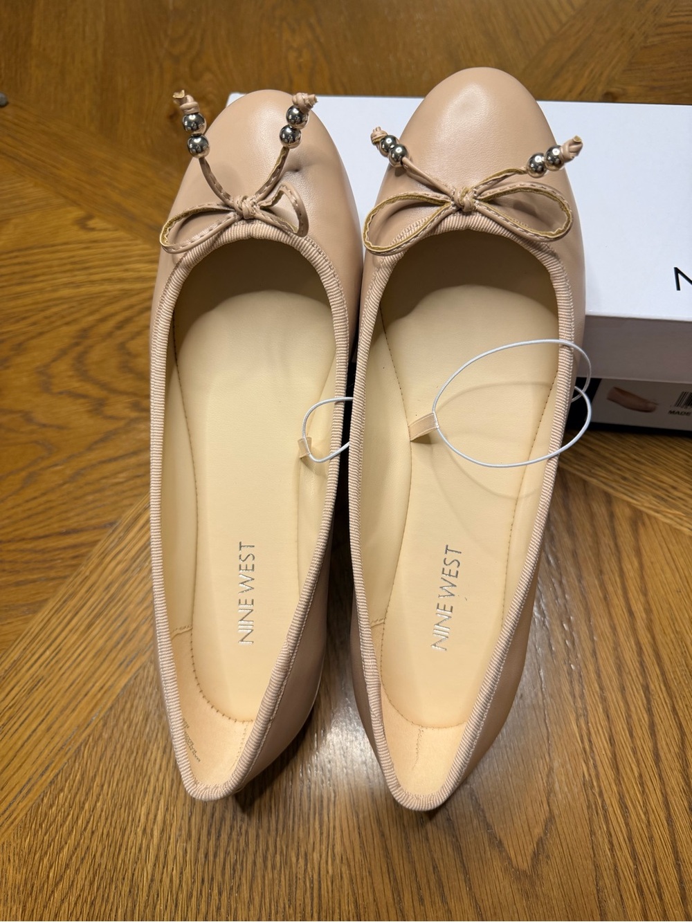 Nine West Nude Ballet Flats with Decorative Bow and Bead Accents - Picture 4 of 5